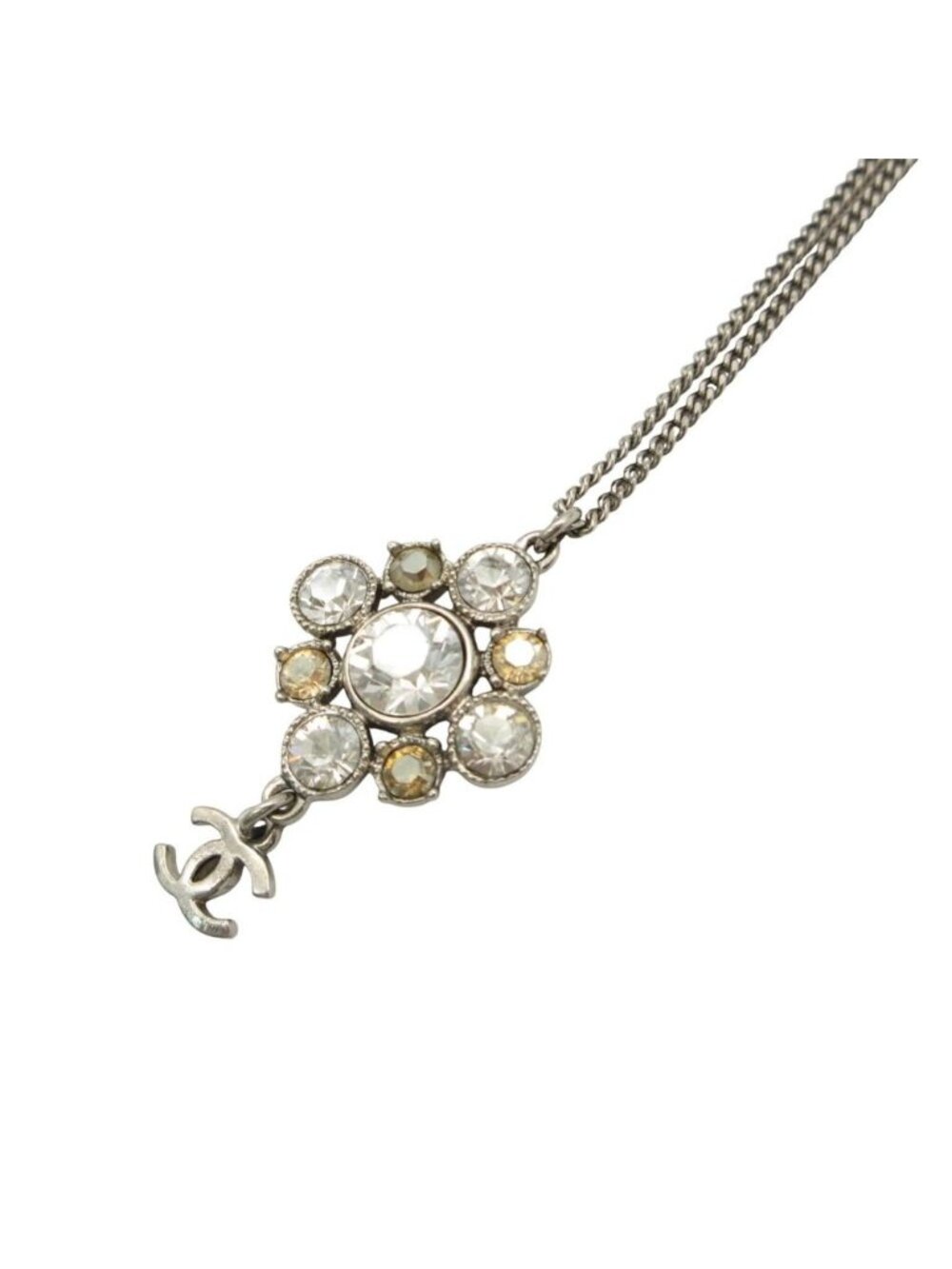 Chanel Necklace CC Logo Metal Rhinestone Silver